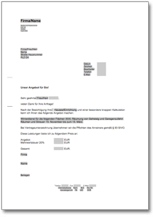 Angebot einer Dienstleistung Word