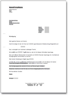 Ordentliche Kündigung an einen Arbeitgeber Word
