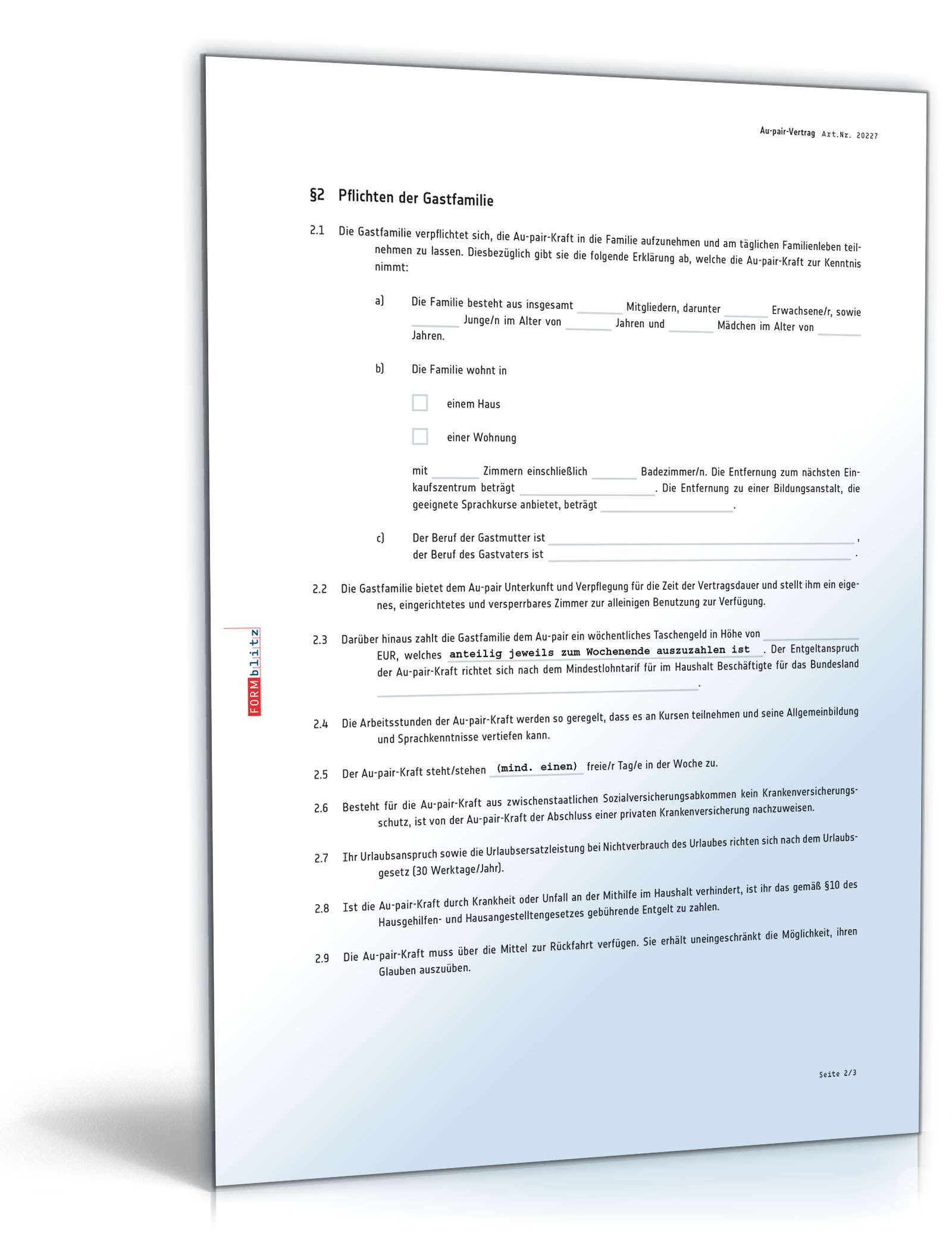 Au-Pair Vertrag PDF. Seite: 2