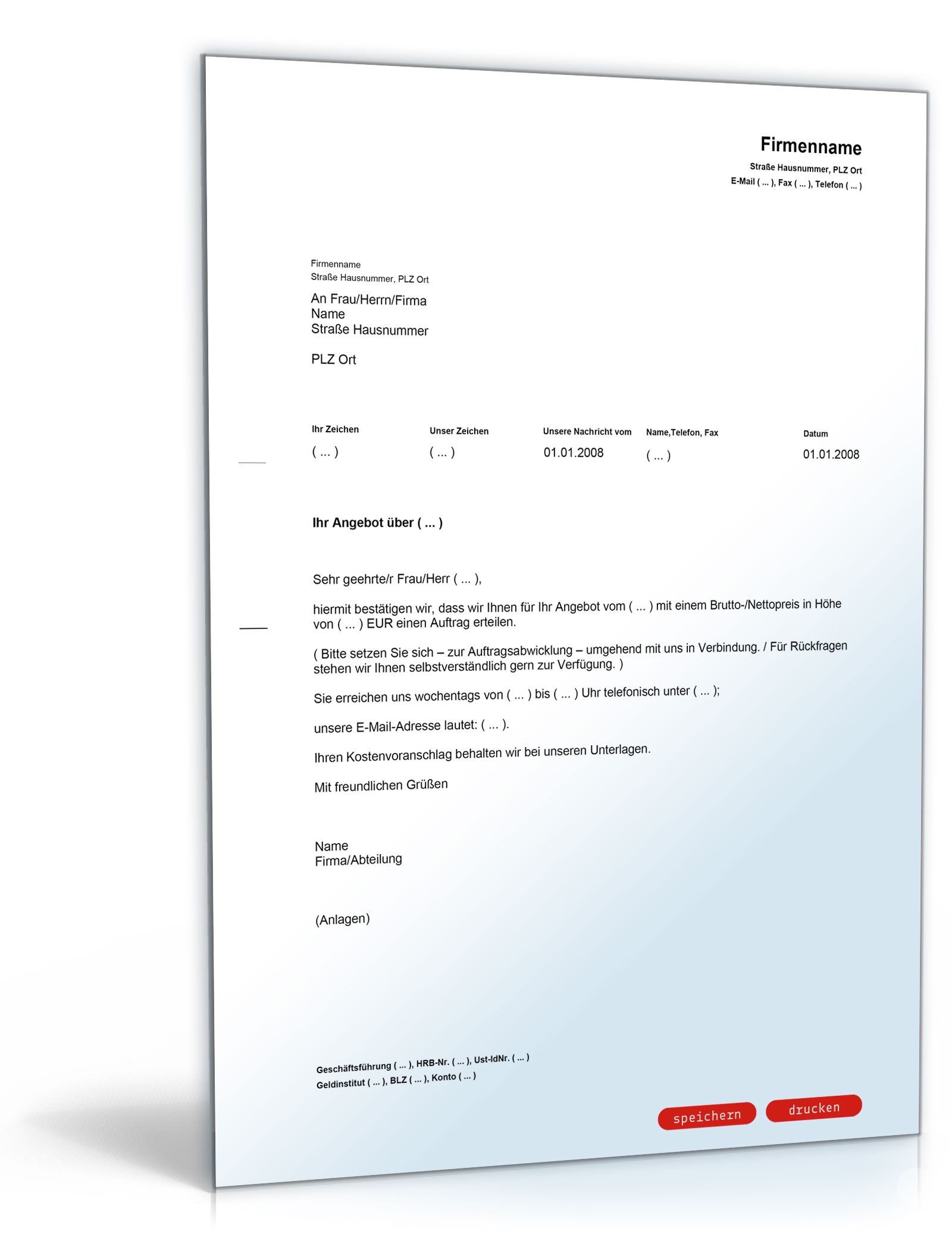 Auftragserteilung / Zusage für ein Angebot PDF