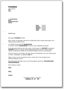 Abmahnung wegen Unpünktlichkeit Word