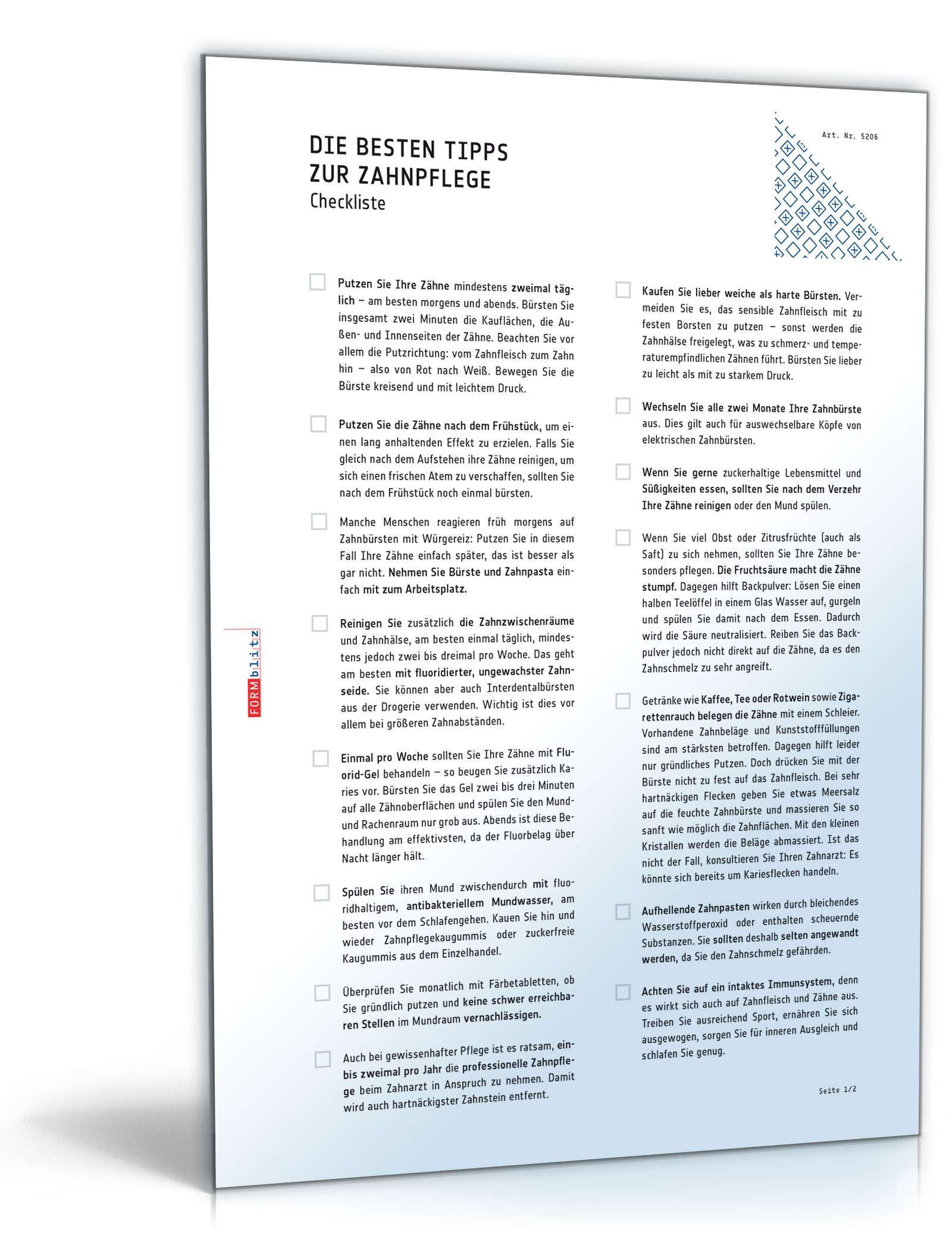 Checkliste Zahnpflege PDF