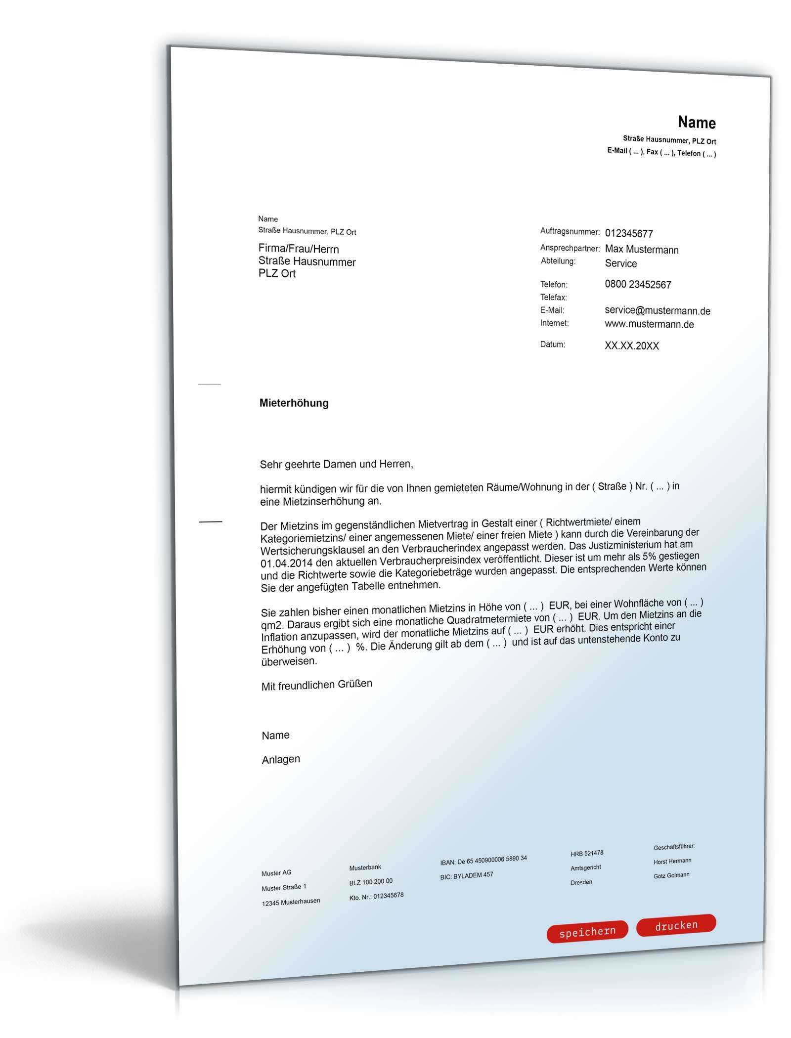 Ankündigung einer Mieterhöhung PDF