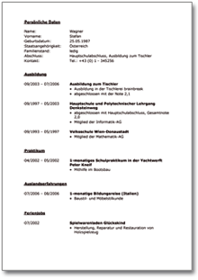 Lebenslauf (Tischler) Word