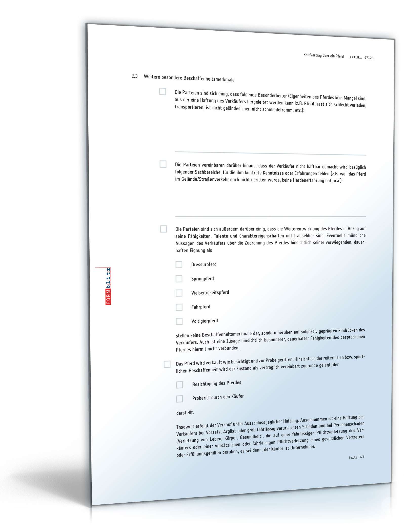 Kaufvertrag über ein Pferd PDF. Seite: 3