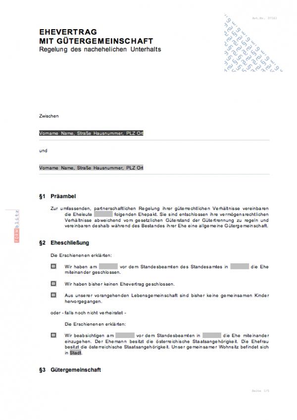 Ehevertrag mit Gütergemeinschaft Word. Seite: 2