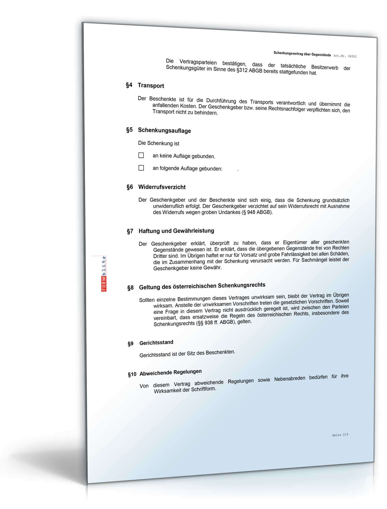 Schenkungsvertrag über Gegenstände Word. Seite: 3