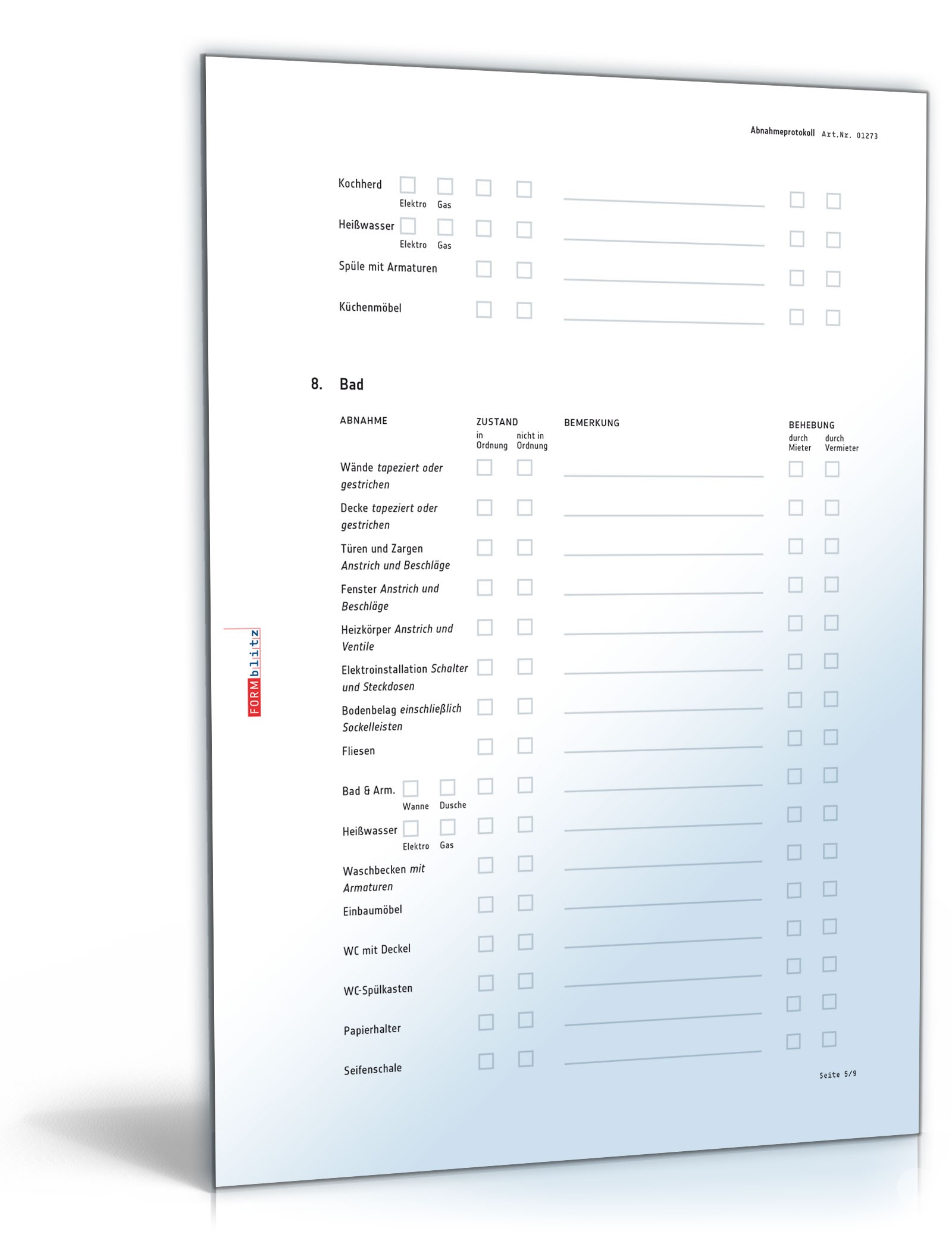 Abnahmeprotokoll bei der Übergabe einer Wohnung PDF. Seite: 5