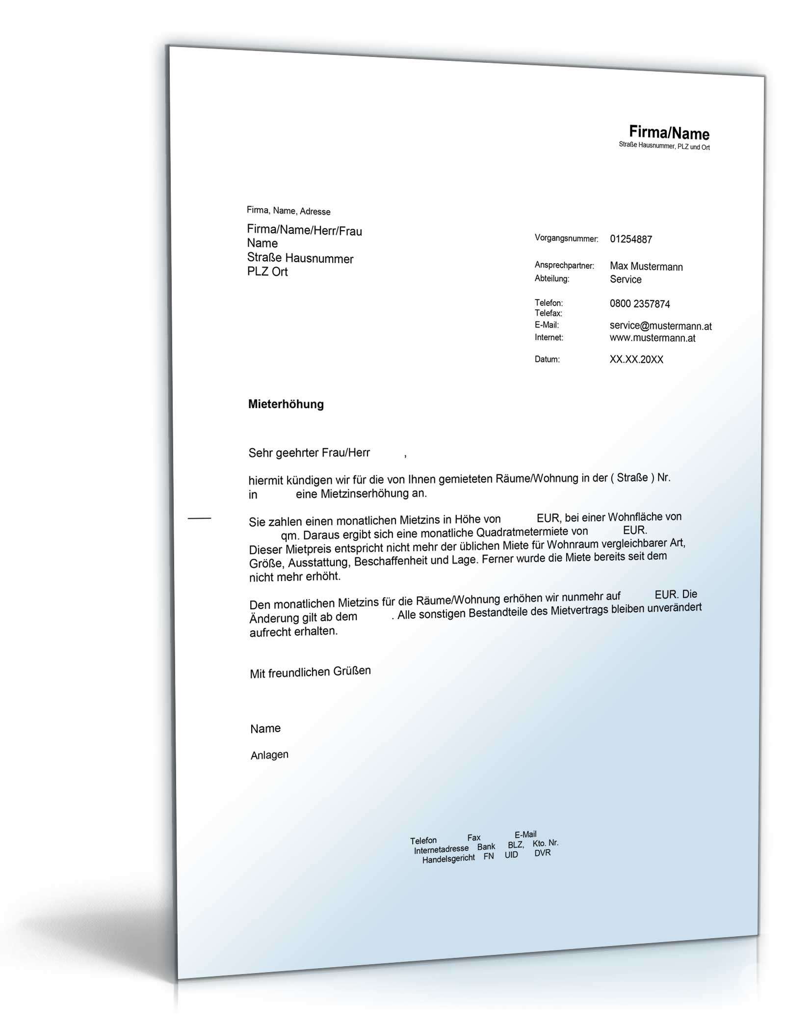 Ankündigung einer Mieterhöhung Word