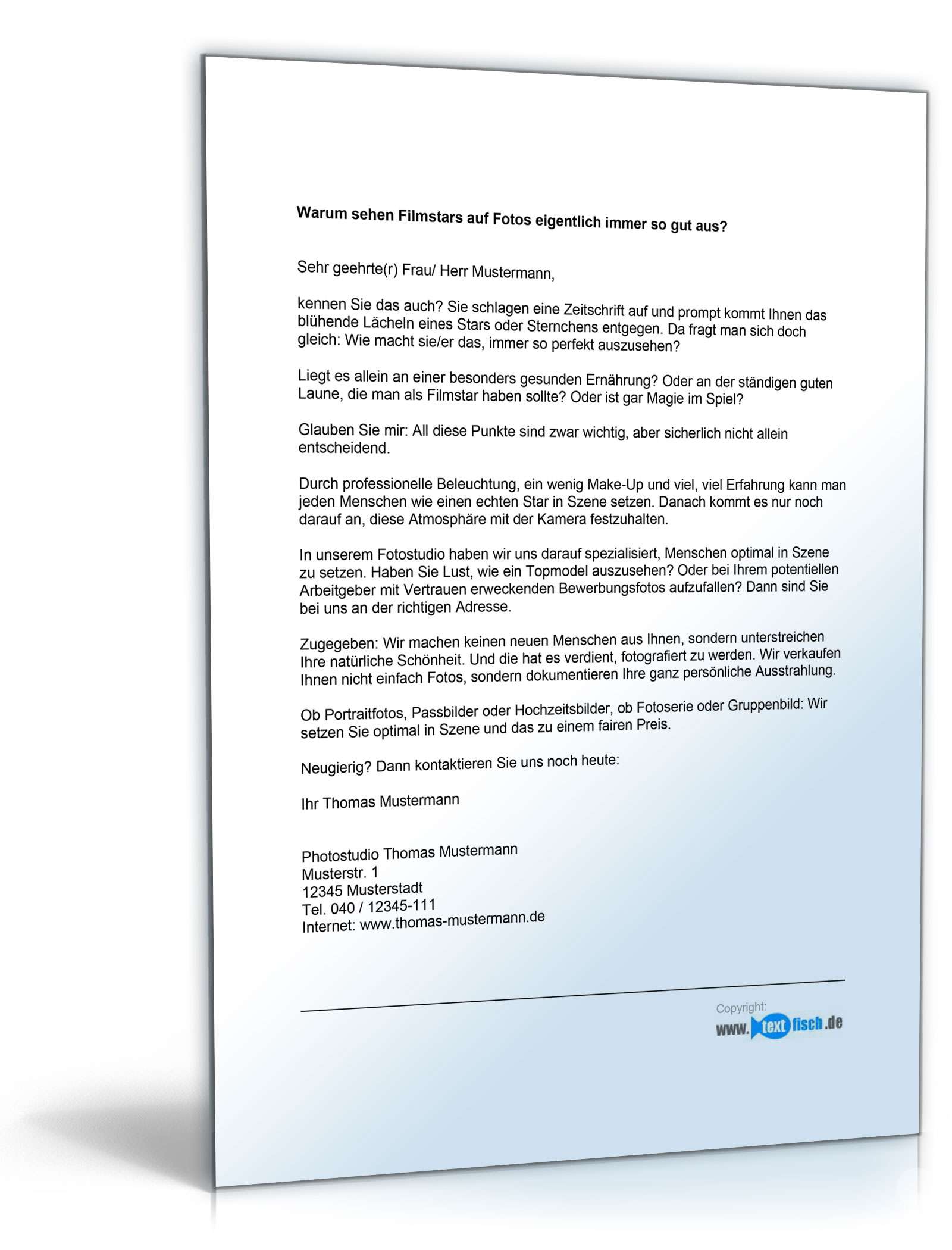 Werbebrief eines Fotografen