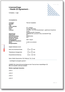 Lizenzvertrag mit Labelcopy - Heads of Agreement Word