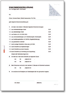 Einkommenserklärung zur Vorlage beim Vermieter Word