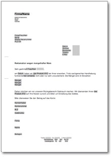 Reklamation defekter Ware Word