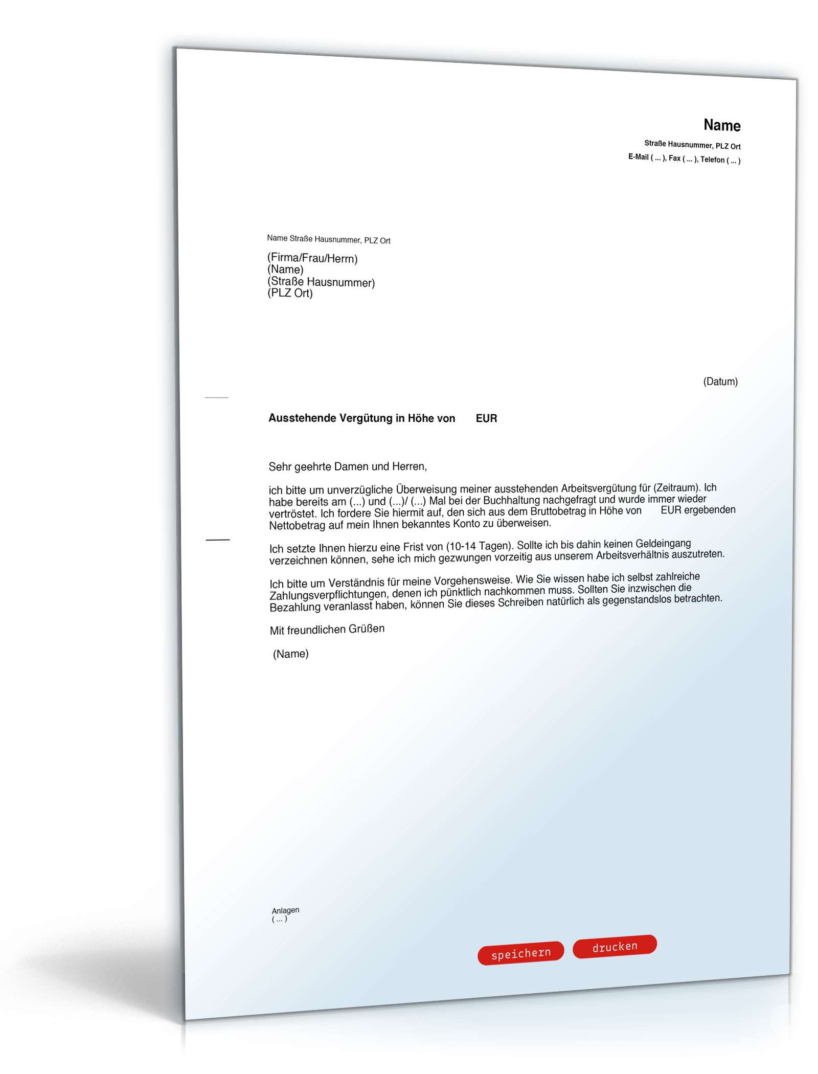 Aufforderung zur Lohnzahlung PDF
