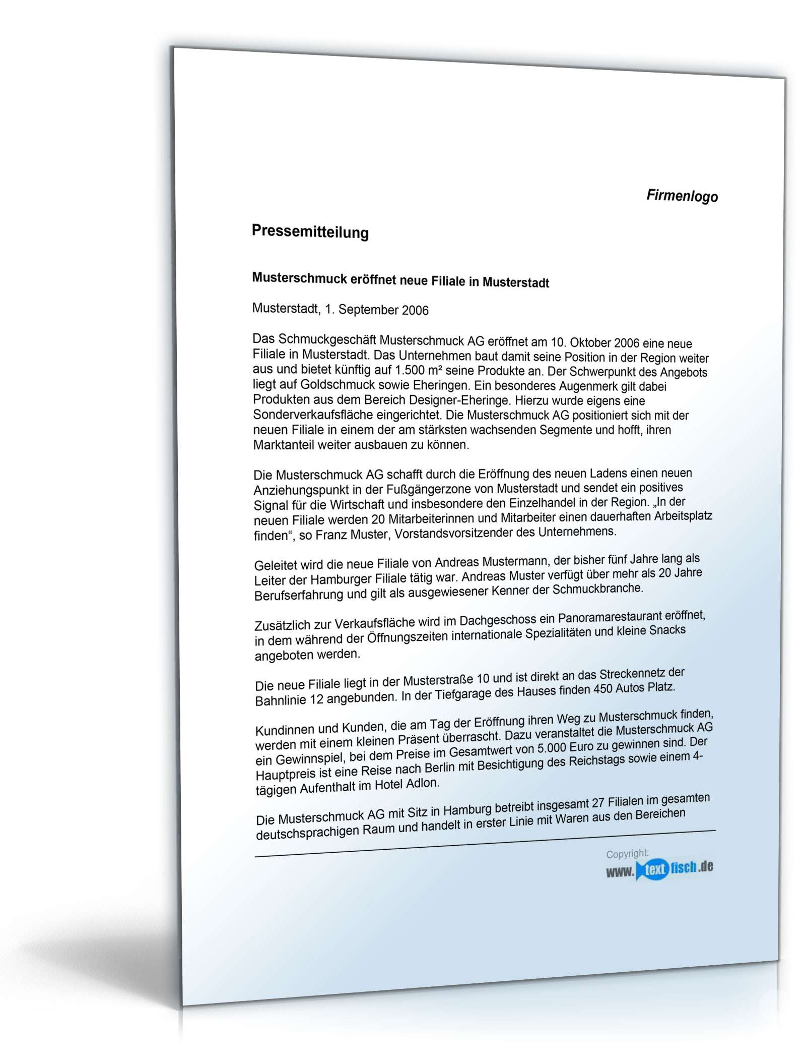 Pressemitteilung über die Eröffnung einer Filiale (Schmuckgeschäft) PDF