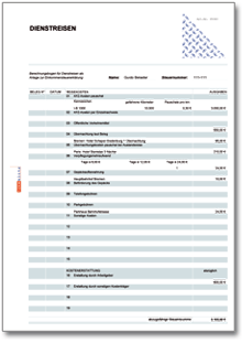 Rechentabelle: Dienstreisen Excel