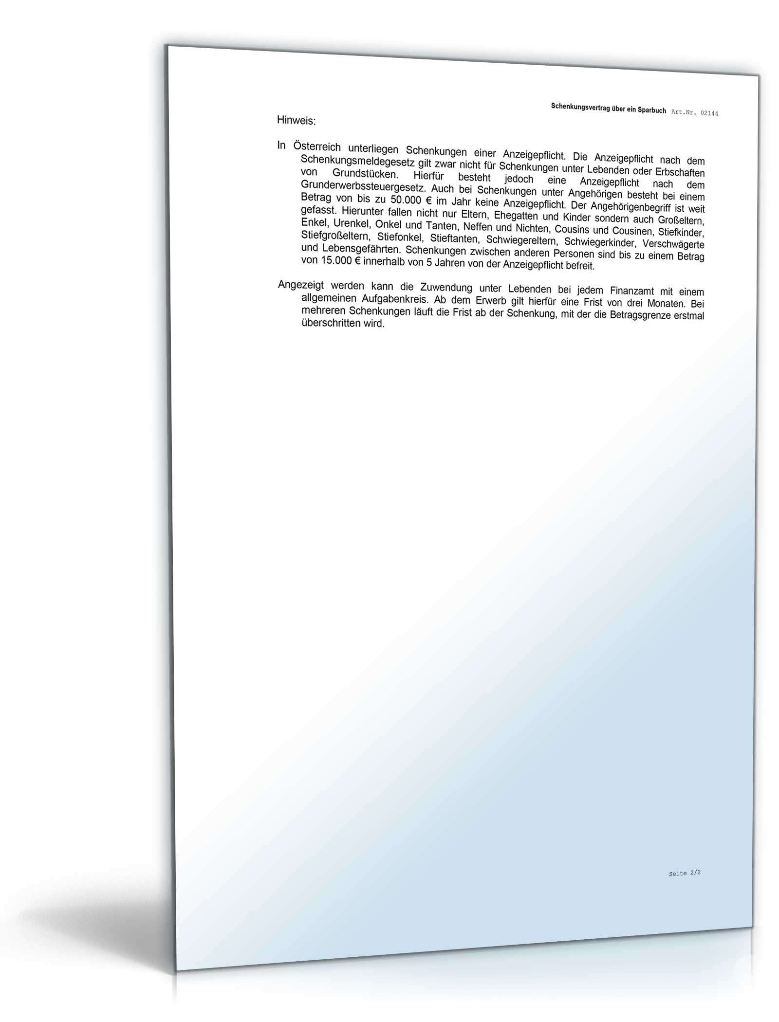 Schenkungsvertrag über ein Sparbuch Word. Seite: 5