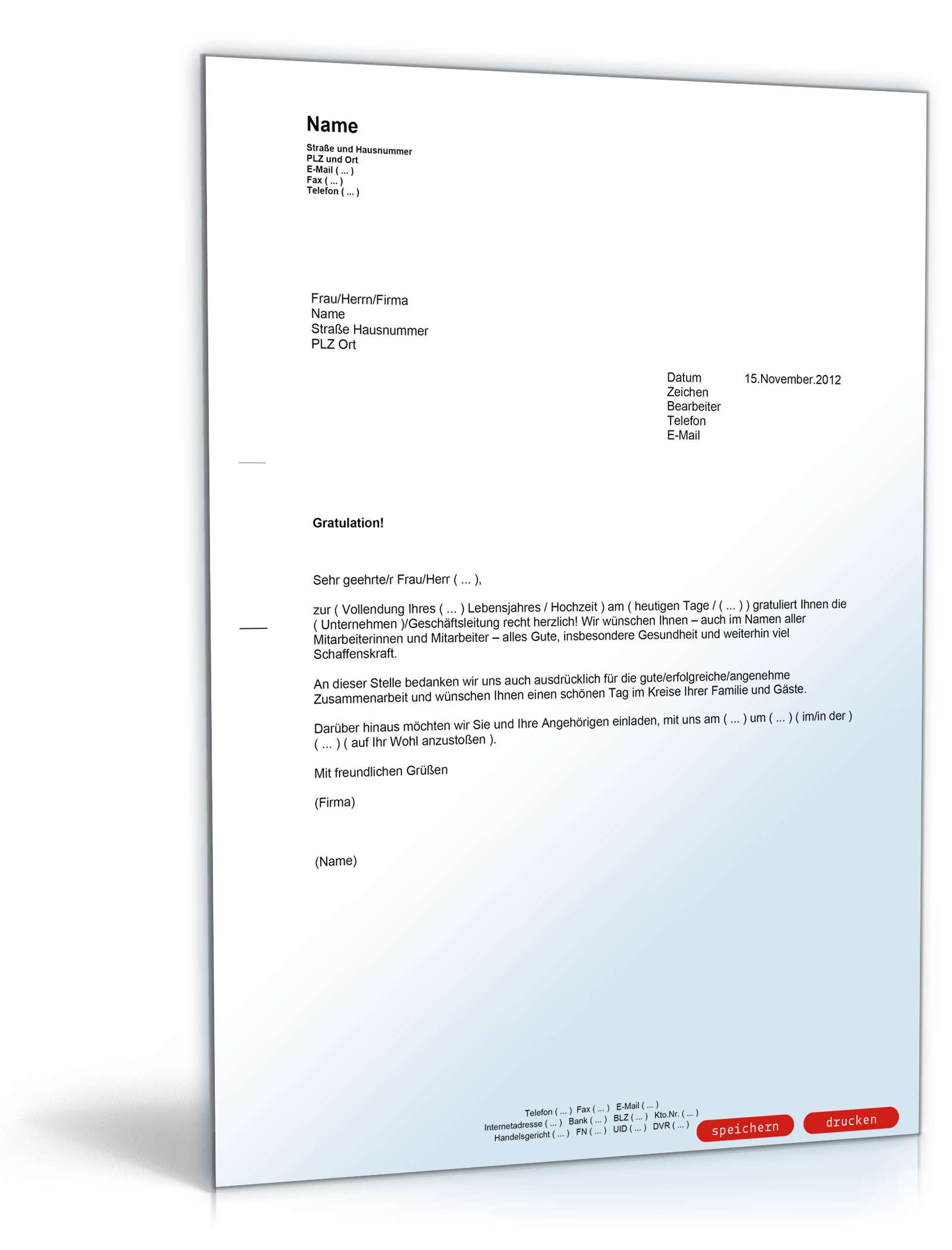 Geburtstagsgratulation an einen Mitarbeiter (mit Einladung) PDF