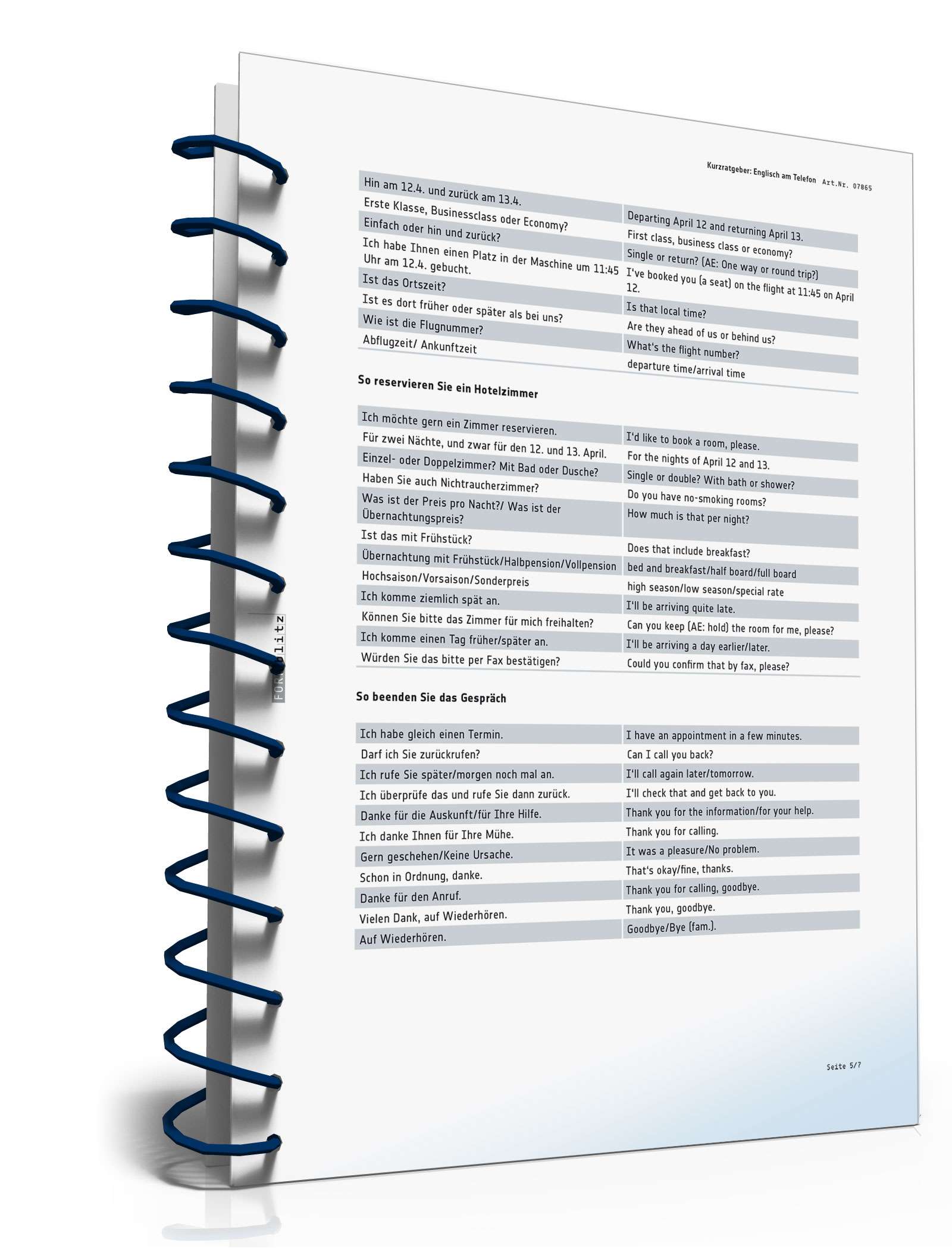 Englisch-Spickzettel fürs Telefon PDF. Seite: 6