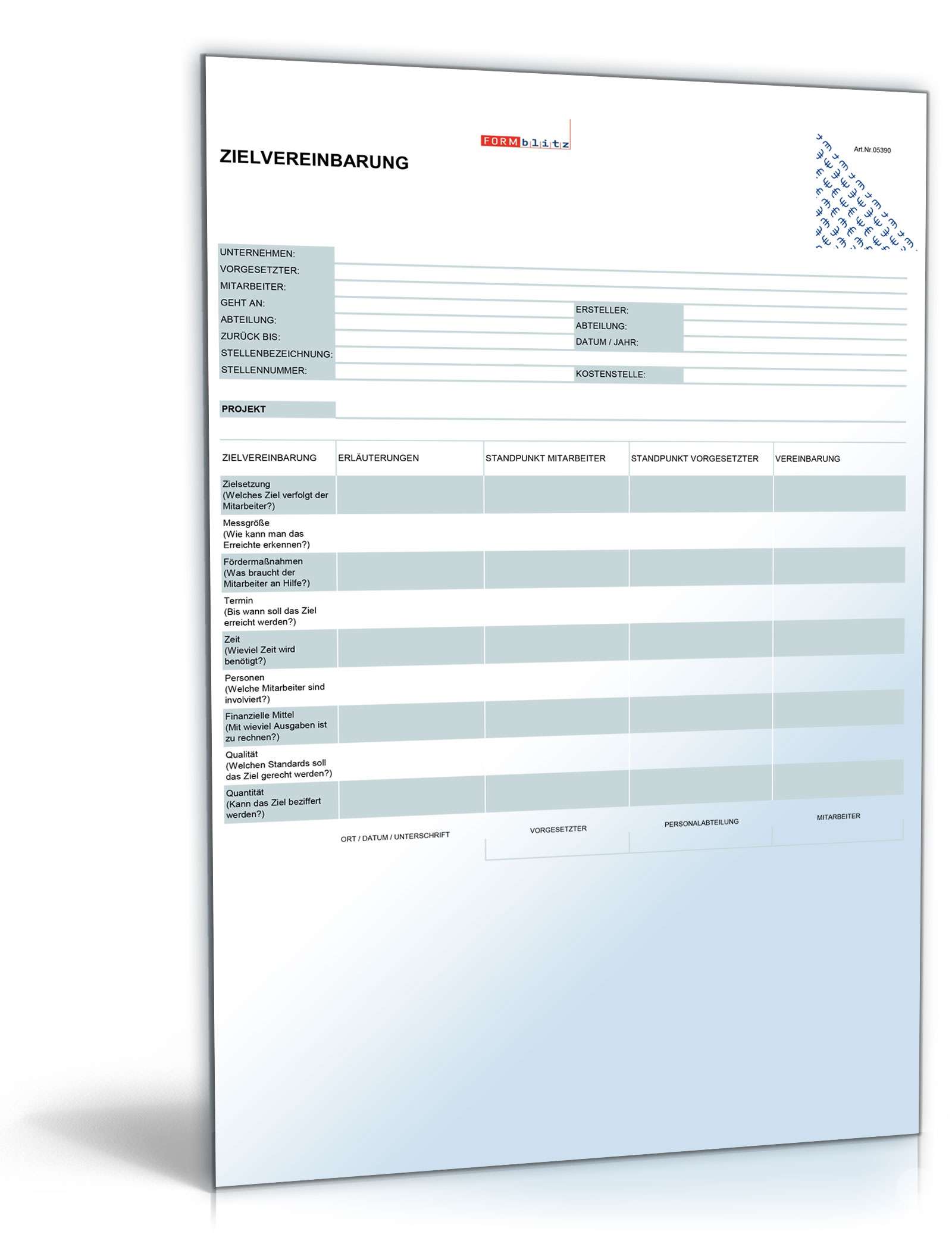 Zielvereinbarung Excel
