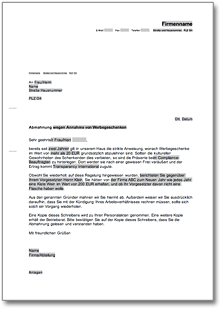 Abmahnung wegen Annahme von Werbegeschenken Word