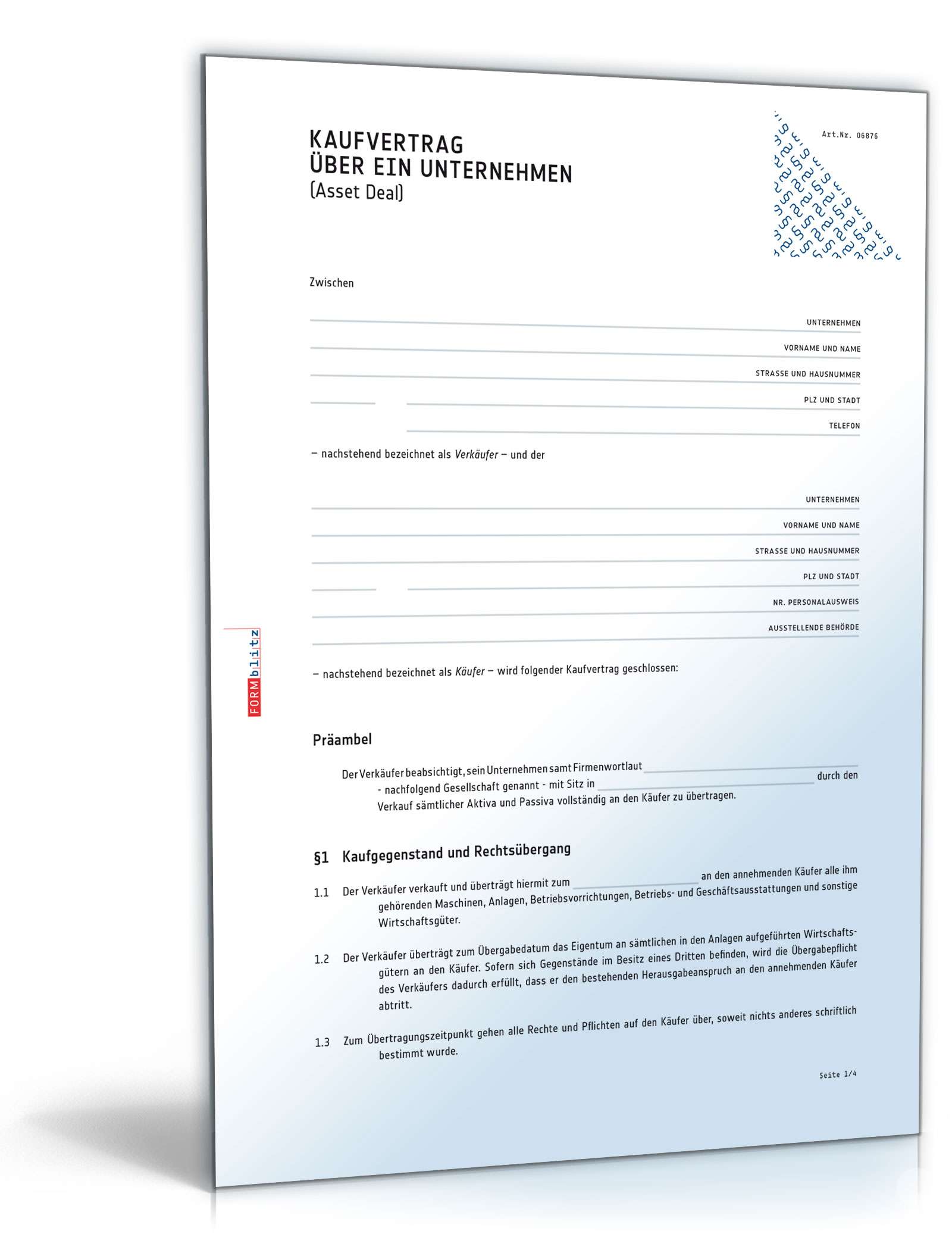 Kaufvertrag über ein Unternehmen (Asset Deal) PDF