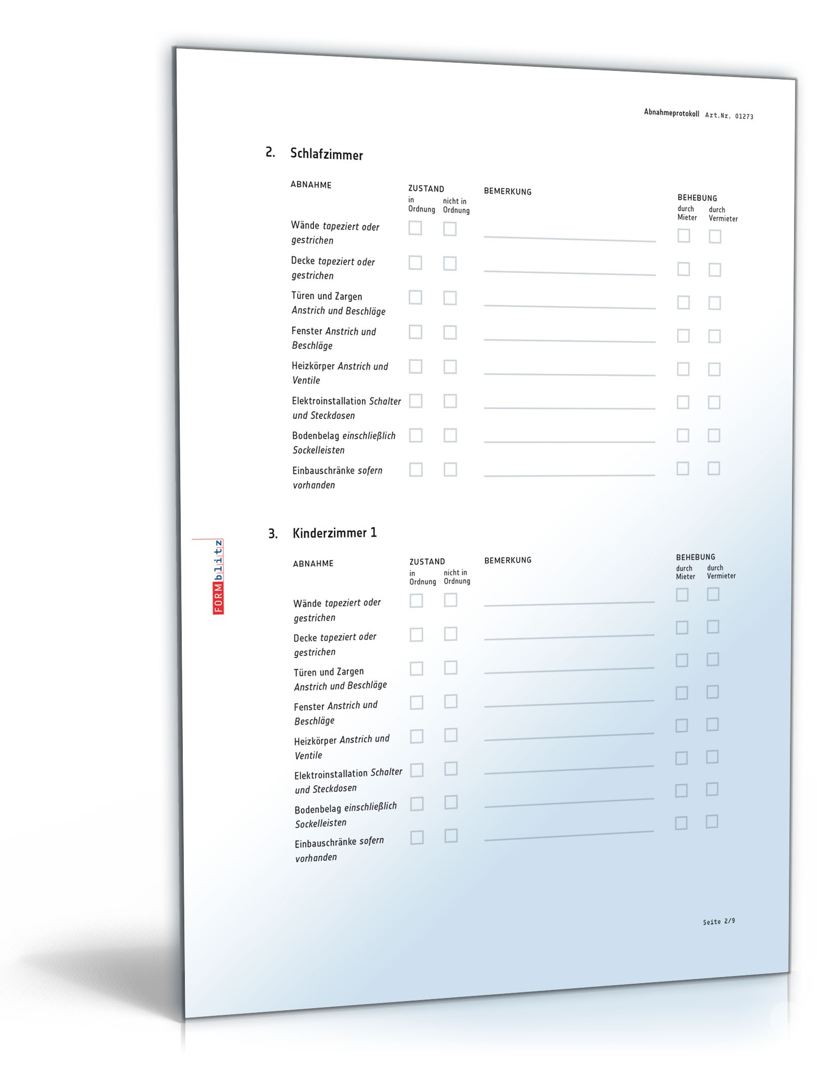 Abnahmeprotokoll bei der Übergabe einer Wohnung PDF. Seite: 2