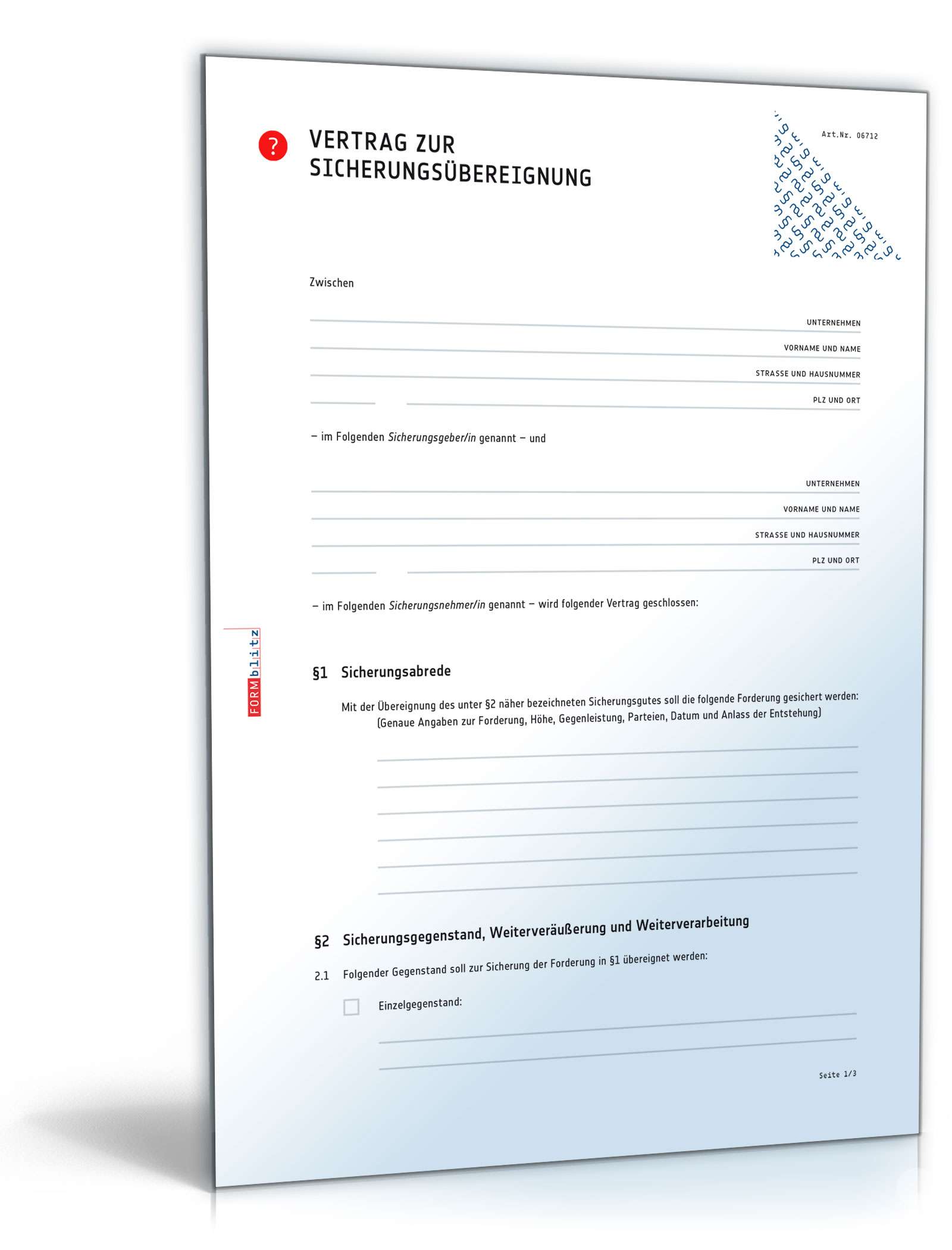 Vertrag zur Sicherungsübereignung PDF