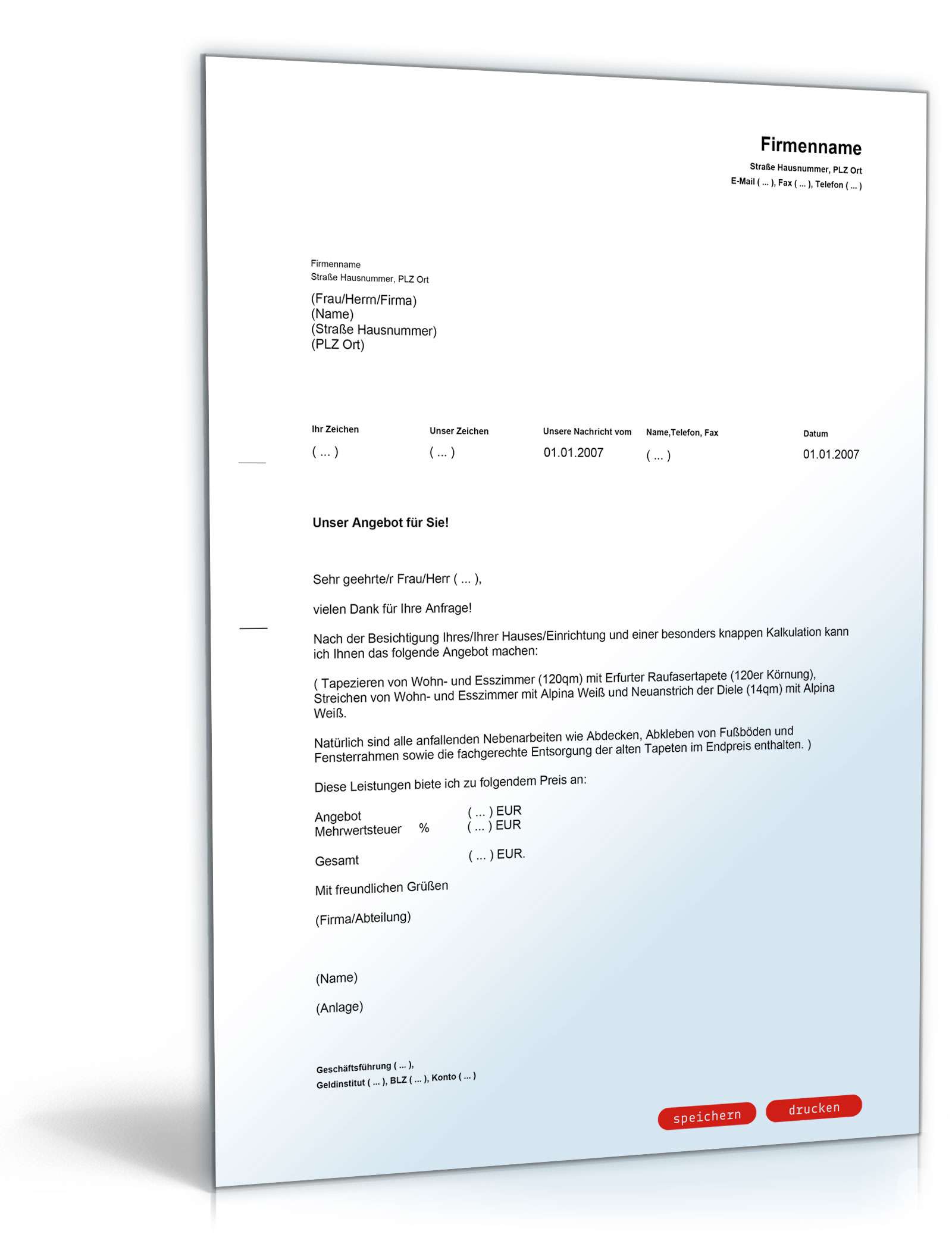 Angebot einer Handwerkerleistung PDF