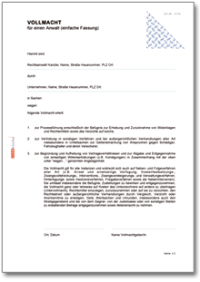 Vollmacht für einen Anwalt (einfache Fassung) Word