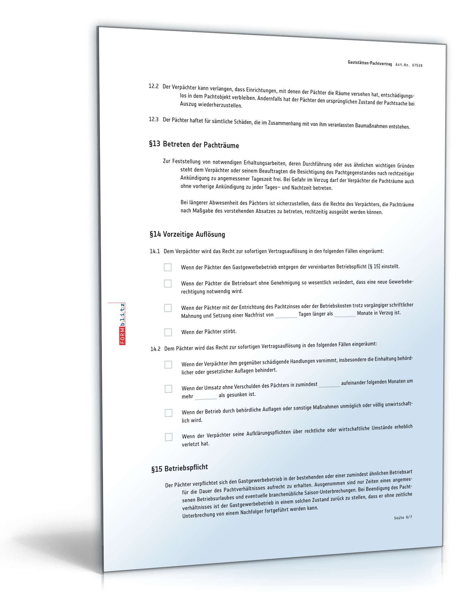 Gaststättenpachtvertrag PDF. Seite: 6