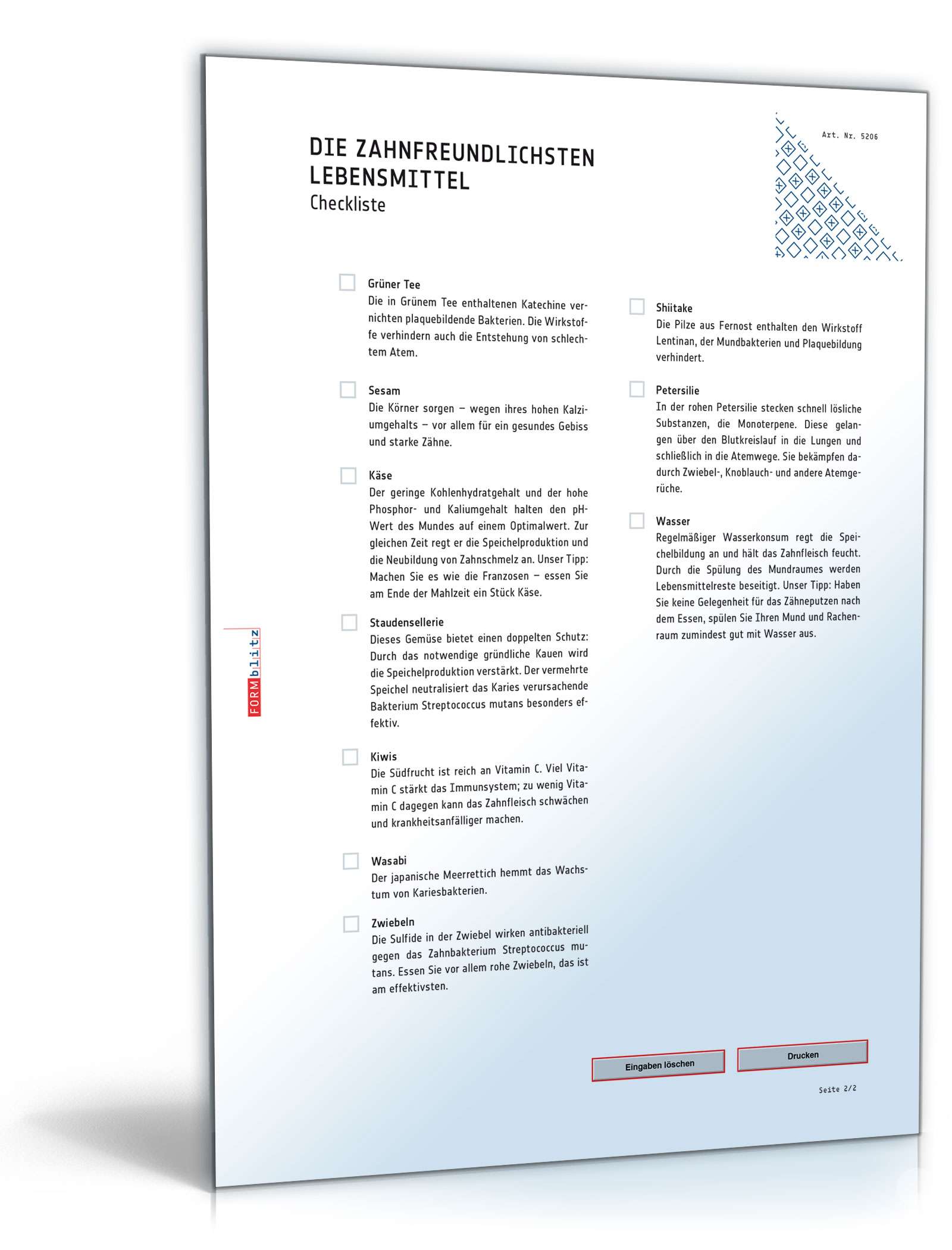 Checkliste Zahnpflege PDF. Seite: 2