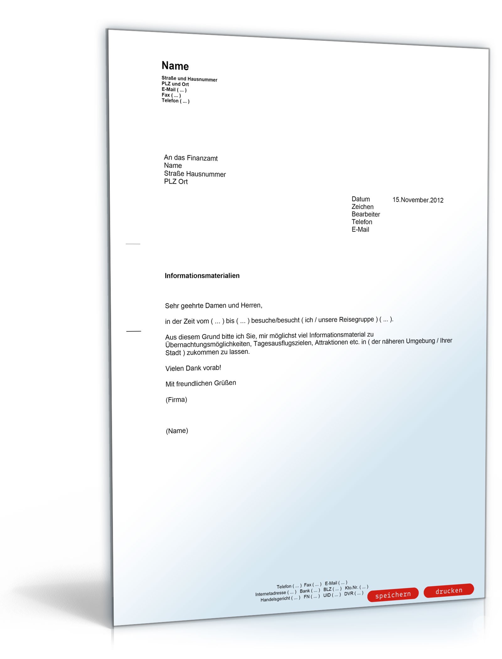 Anfrage an ein Fremdenverkehrsamt wegen Informationsmaterial PDF