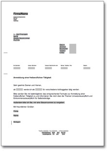 Anmeldung einer freiberuflichen / selbstständigen Tätigkeit beim Finanzamt Word