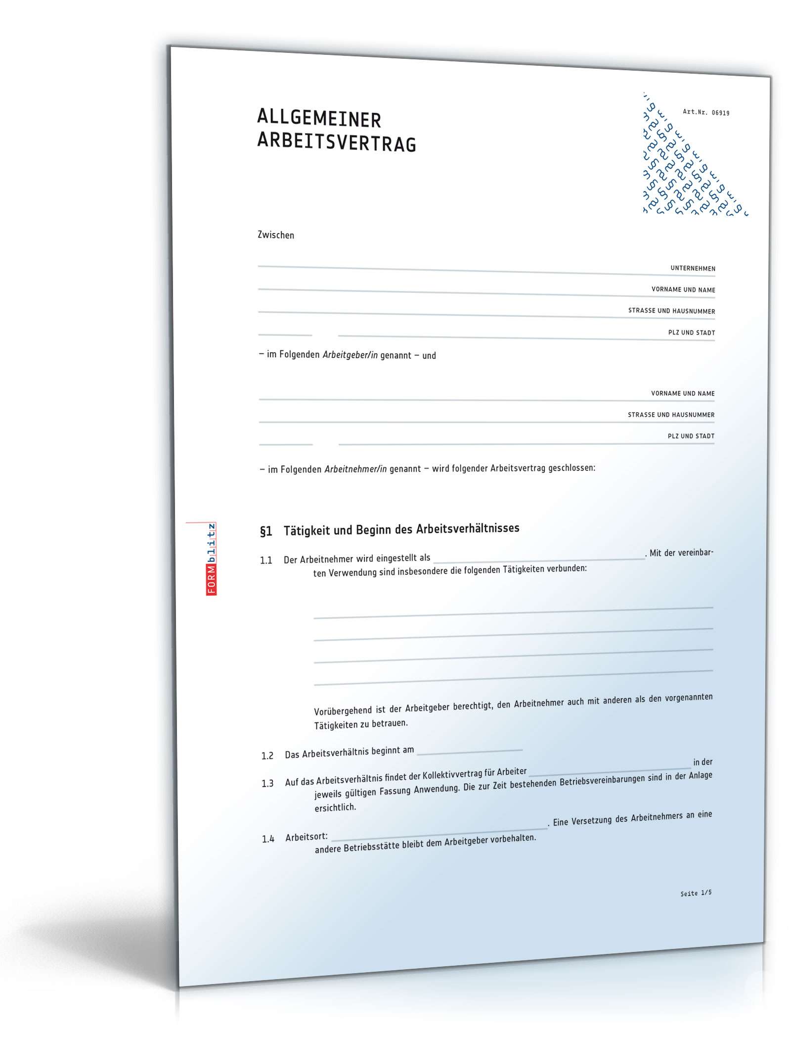 Allgemeiner Arbeitsvertrag PDF