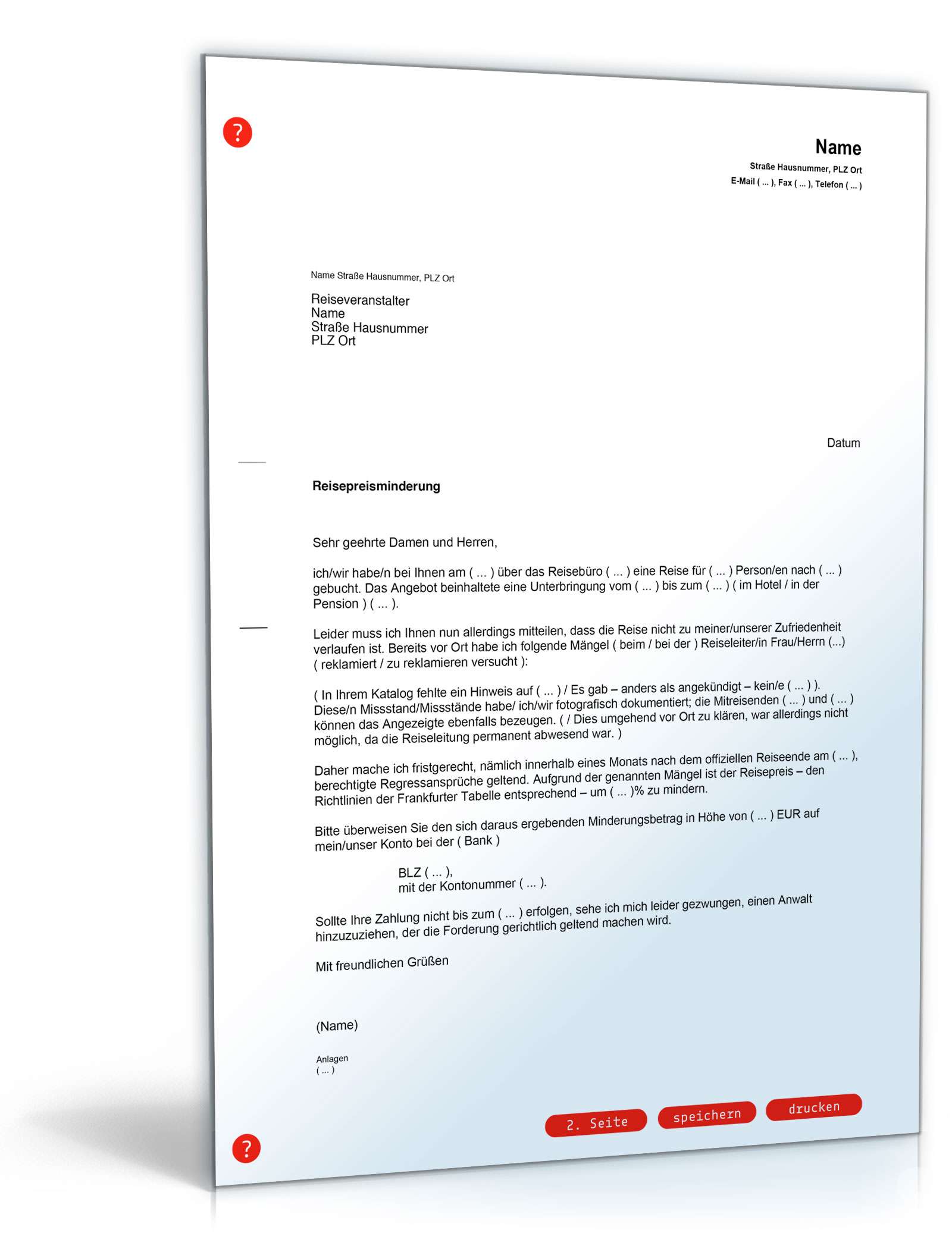 Beschwerde über eine Reise mit Preisminderung PDF