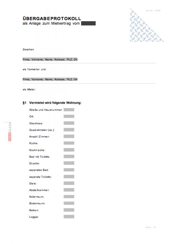 Übergabeprotokoll als Anlage zum Mietvertrag Word. Seite: 2