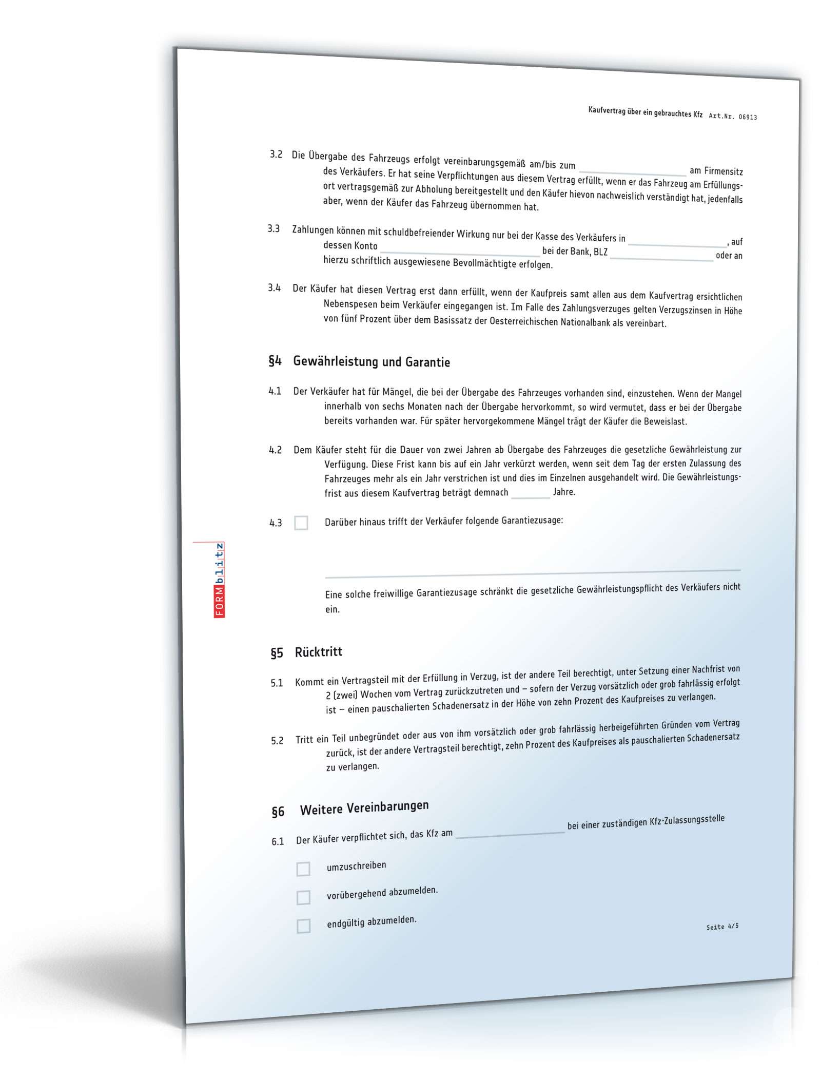 Kaufvertrag über ein gebrauchtes Kraftfahrzeug PDF. Seite: 4