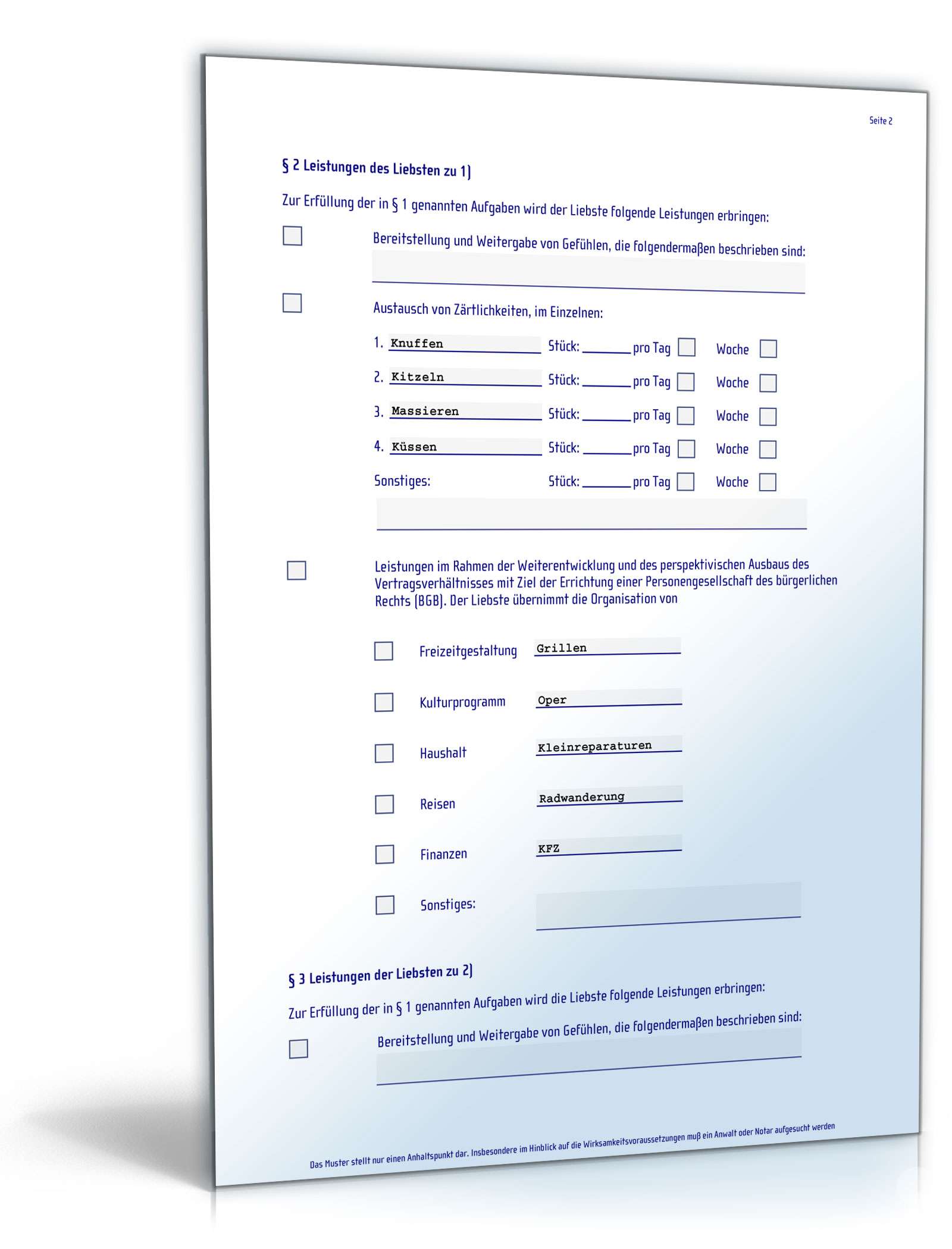 Liebesvertrag PDF. Seite: 2