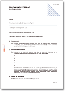Schenkungsvertrag über Gegenstände Word