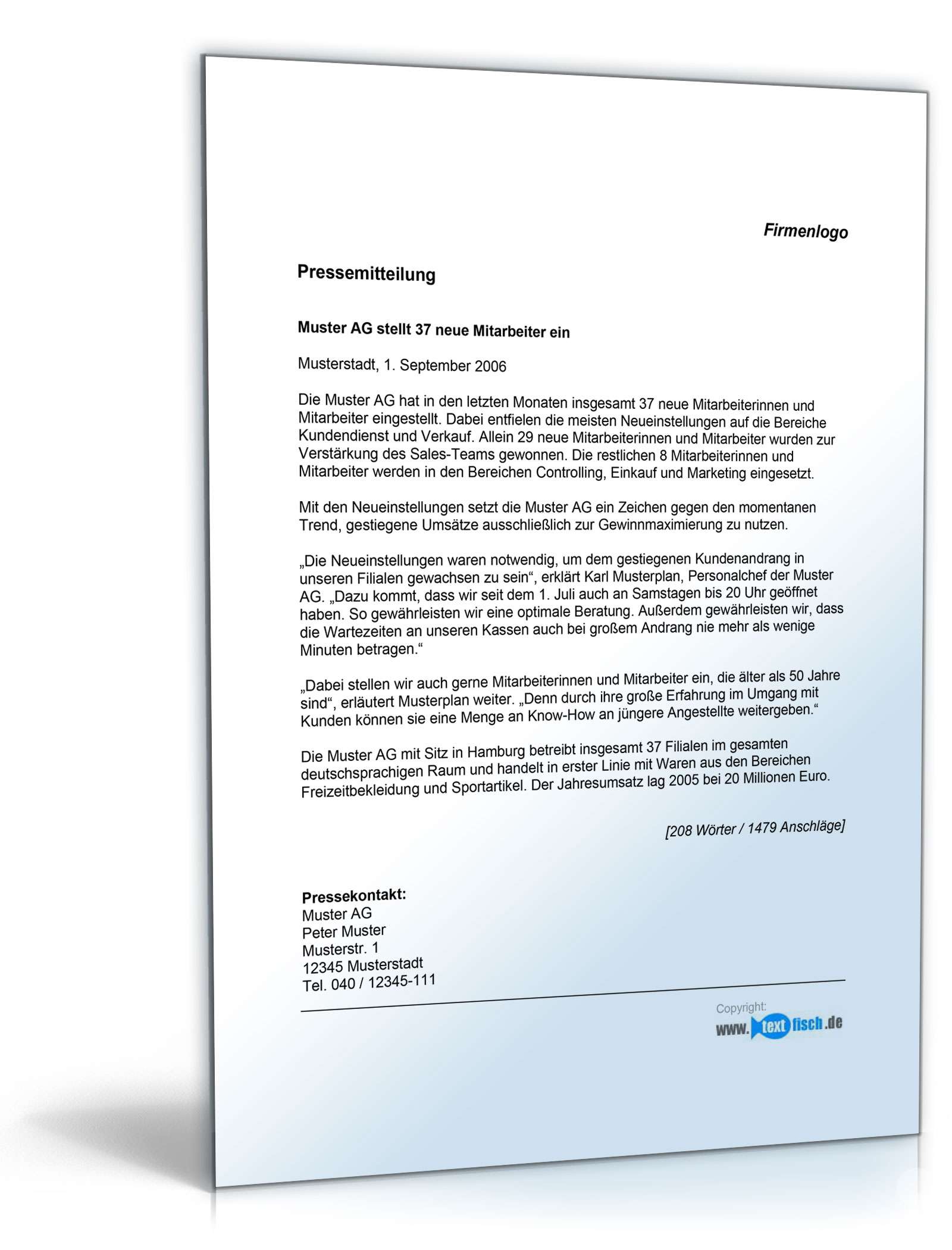 Pressemitteilung über Einstellung neuer Mitarbeiter (Einzelhandel) PDF