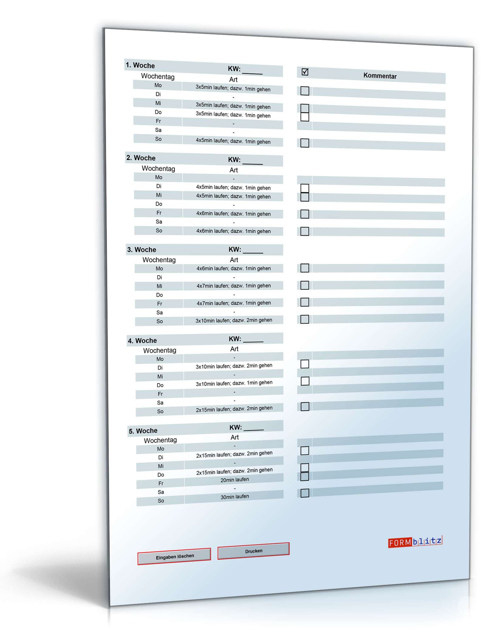 Lauf-Trainingsplan für Anfänger (30 min. durchjoggen) PDF