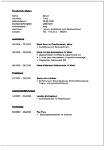 Lebenslauf (Bankkaufleute) Word