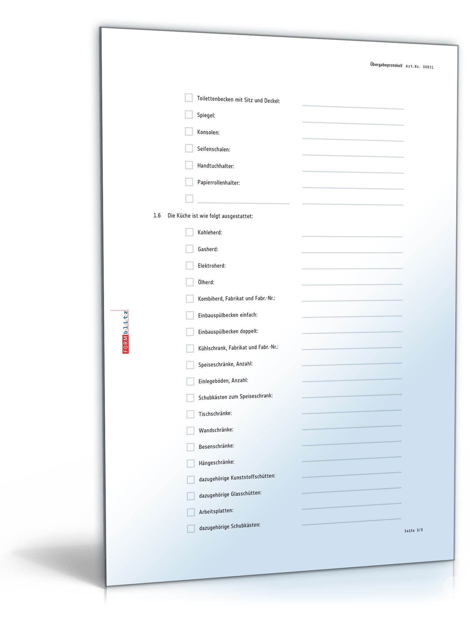 Übergabeprotokoll einer Mietsache mit Zusatzvereinbarung PDF. Seite: 3