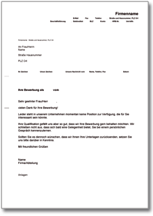 Absage einer Initiativbewerbung / Blindbewerbung Word