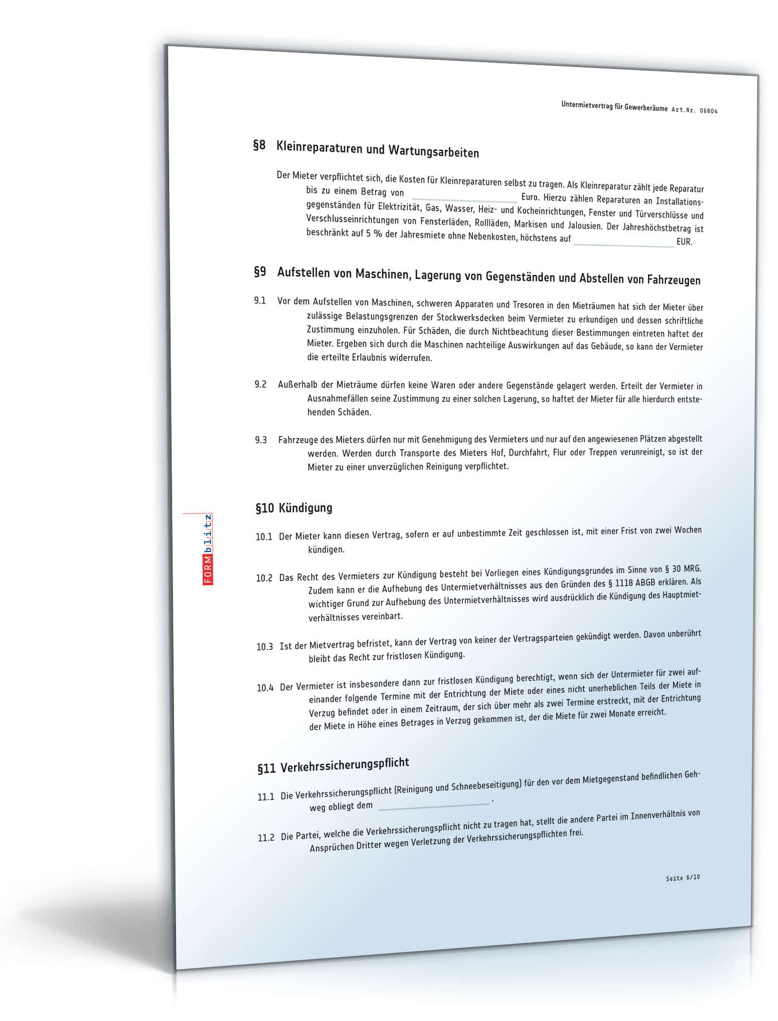 Untermietvertrag für Gewerberäume PDF. Seite: 6