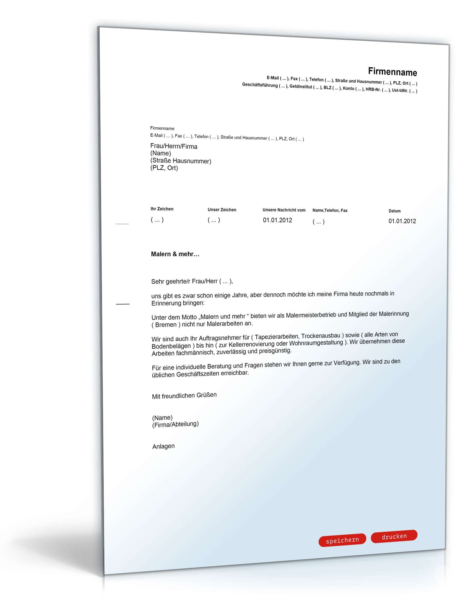 Werbebrief für einen Maler- und Tapezierbetrieb PDF
