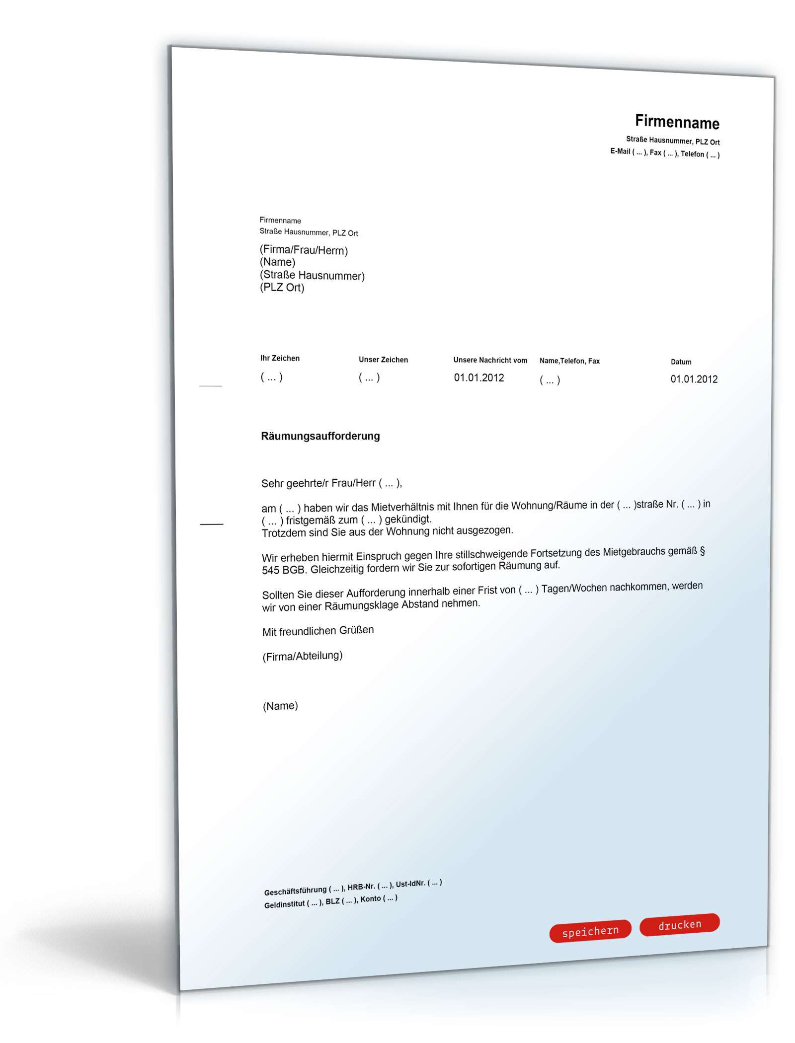 Aufforderung zur Räumung einer Mietwohnung PDF