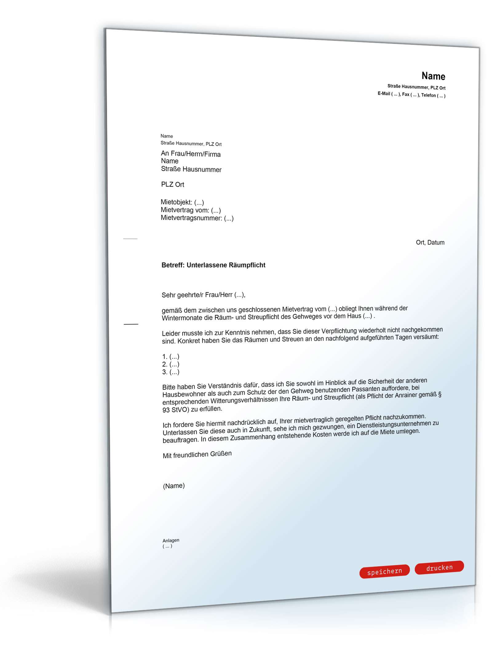 Abmahnung eines Mieters wegen unterlassener Räum- und Streupflicht PDF