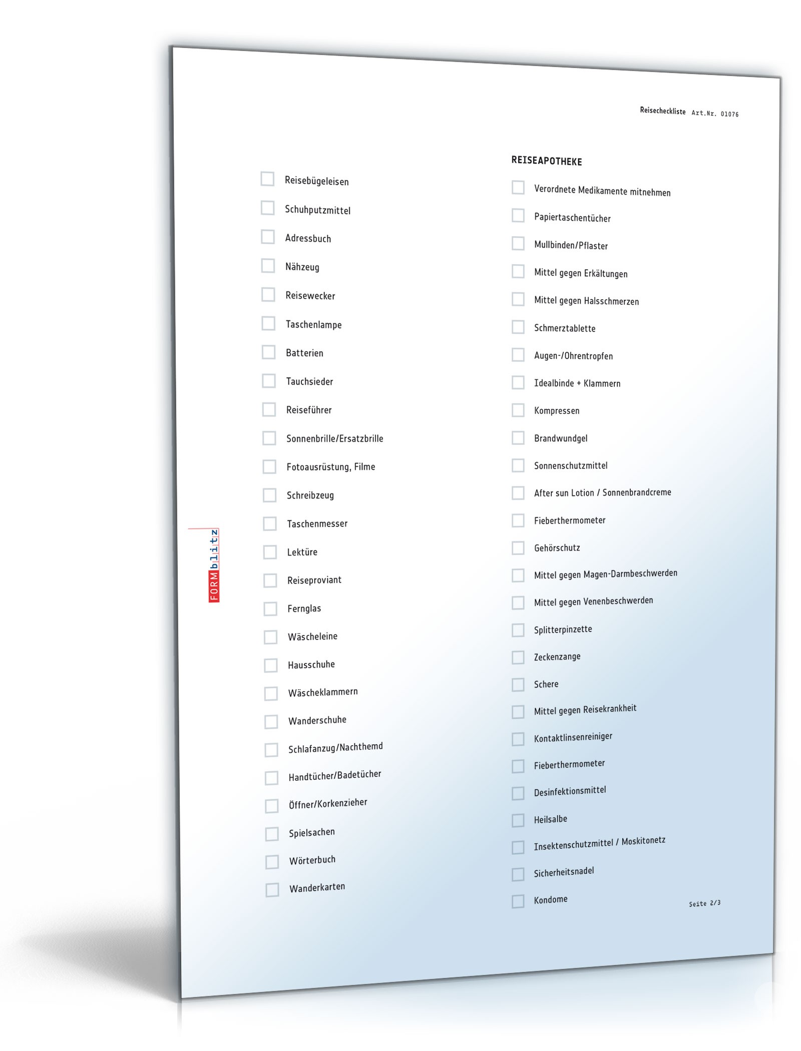 Checkliste Reisevorbereitung PDF. Seite: 2